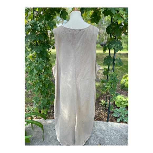 SOLD Vintage 90s Denim Jumper Dress Maxi Tan Volup Pockets Shift Sz 3X - Picture 3 of 8